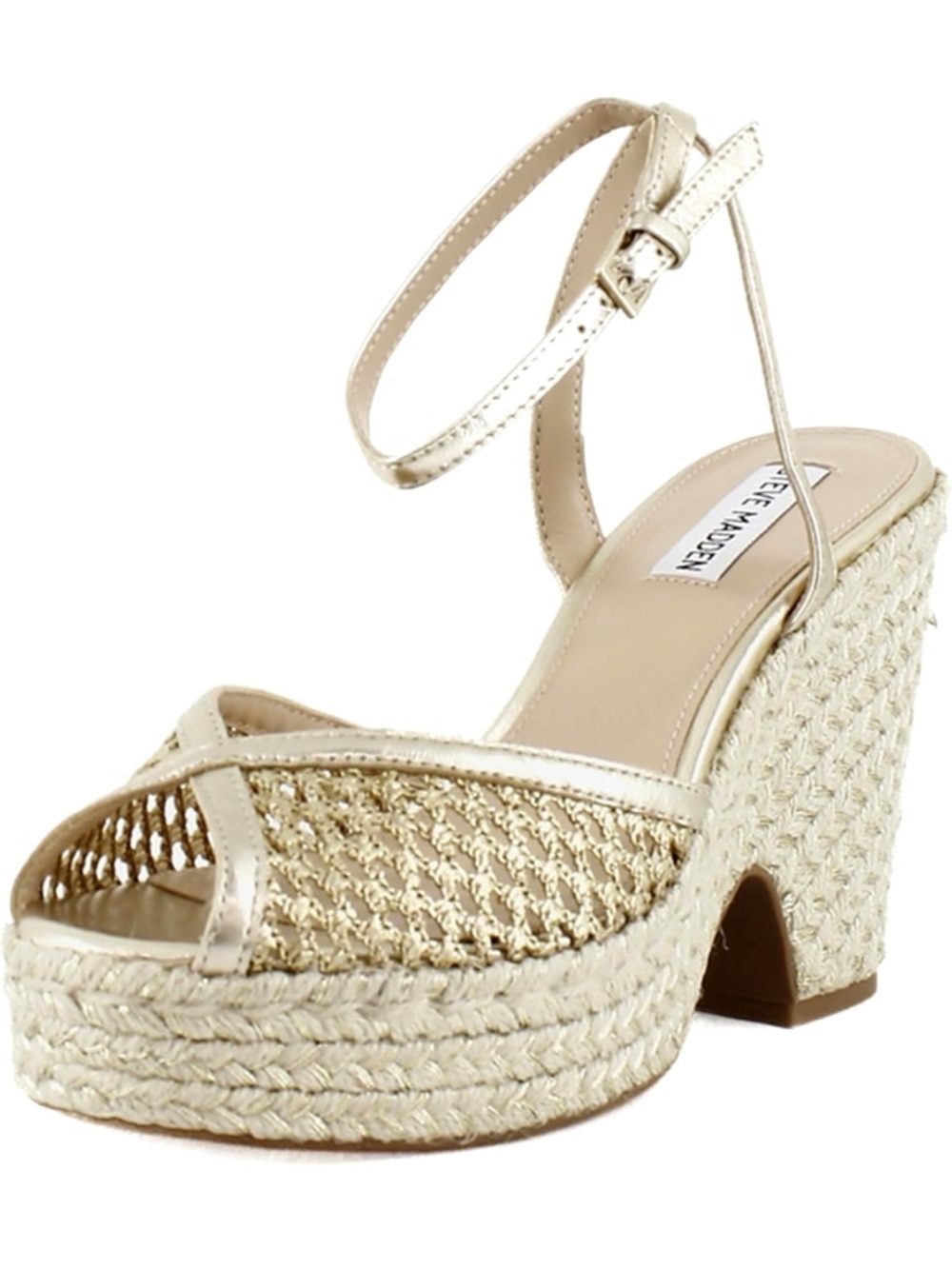 Steve Madden Metallic Gold Woven Espadrille Wedge Sandals